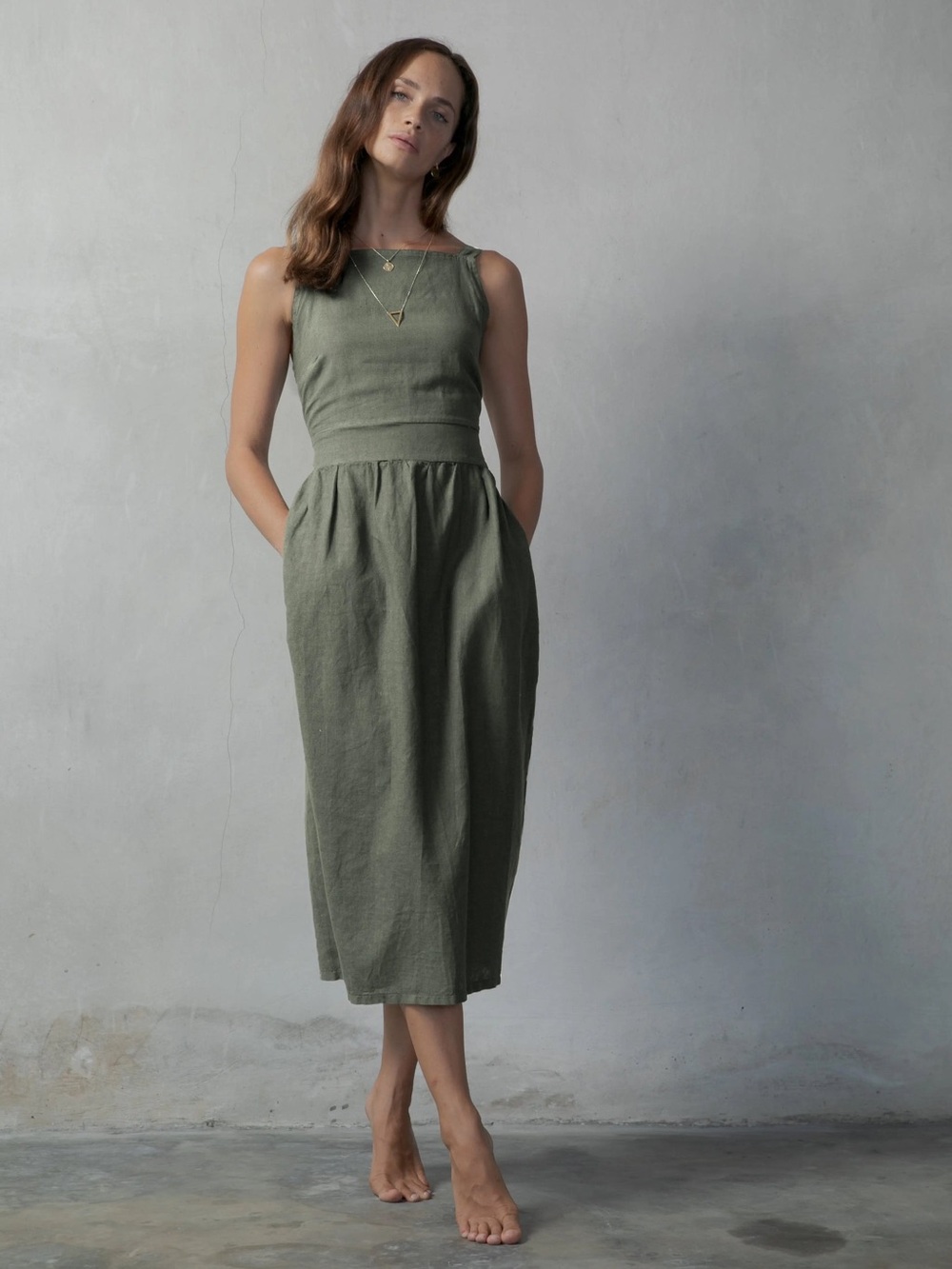 Luxmii Farfalla Midi Dress Khaki Sz M - Picture 5 of 6